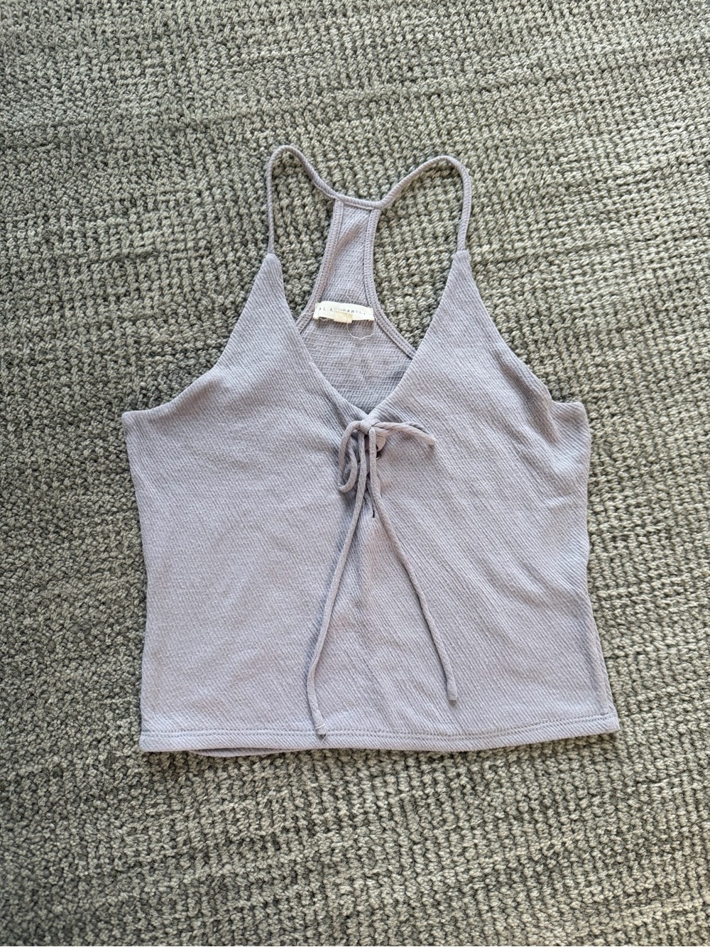 La Hearts Ribbed Tie-Front Racerback Tank Top - Lavender